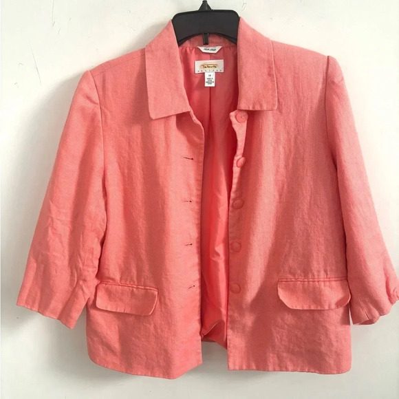 Talbots petites irish linen coral orange collared button down blazer 14P - Picture 1 of 5